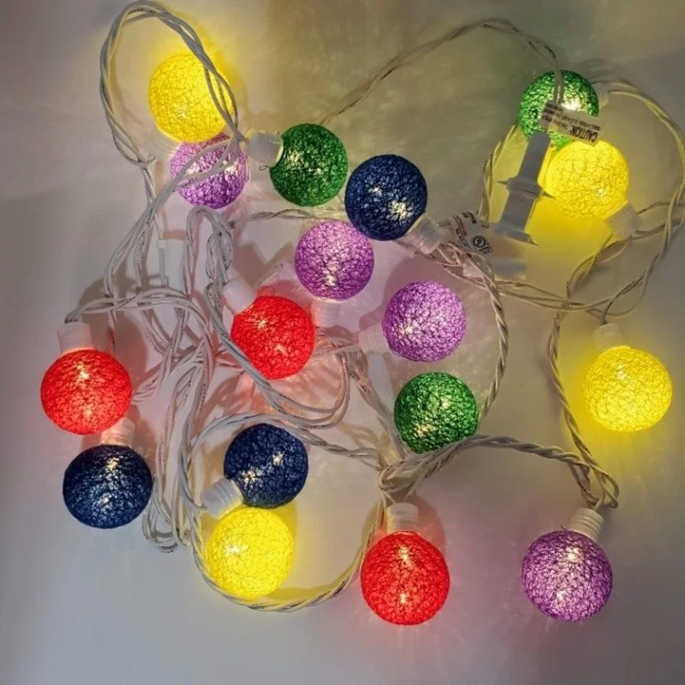 Multicolor Ball String Lights Cotton String Light Garland 2 Sets Plug In